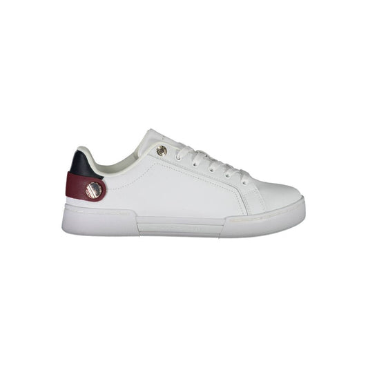Sneakers by Tommy Hilfiger for women in polyester polyethylene leather white presents a sumptuous silhouette as Women's Fashion Polyester Polyethylene Leather Sneakers, expertly defined by a sumptuous fashion style for a sumptuous, high-fashion look.