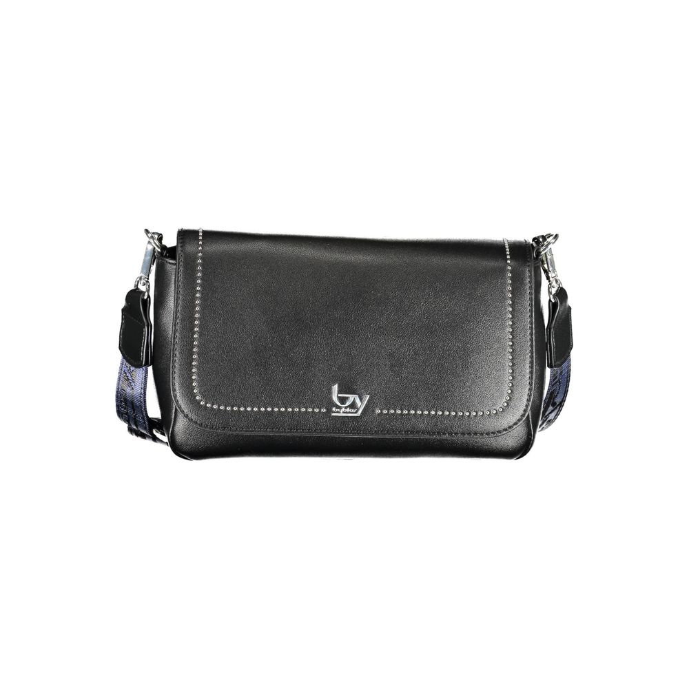 Crossbody Convertible Handbag by BYBLOS for women in polyethylene faux leather black & signature features a polished silhouette with a secure snap, ample internal-pockets, and polished crossbody-strap, adjustable-strap & handle for a sophisticated look.