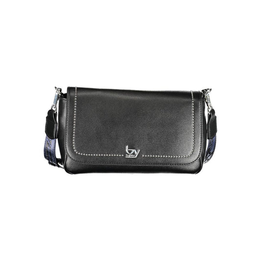 Crossbody Convertible Handbag by BYBLOS for women in polyethylene faux leather black & signature features a polished silhouette with a secure snap, ample internal-pockets, and polished crossbody-strap, adjustable-strap & handle for a sophisticated look.