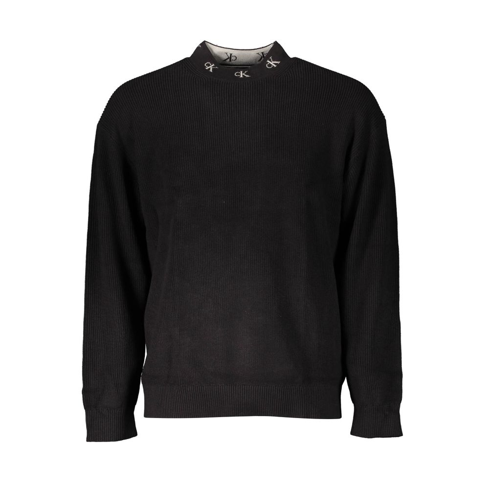 Sweater by Calvin Klein for men in cotton black features an polished silhouette, showcasing refined long-sleeve and a sophisticated round neckline for a truly polished finish.