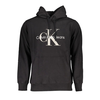 Hooded Sweatshirt Sweater by Calvin Klein for men in organic cotton black features an tactile silhouette, showcasing a sophisticated hooded neckline and tactile for a refined finish.