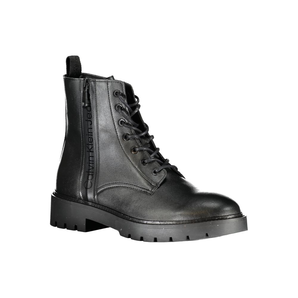 Lace-Up Ankle Boots by Calvin Klein for men in polyester & polyethylene black features an aerodynamic silhouette from the Men's Polyester & Polyethylene Lace-Up Ankle Boots collection, showcasing a aerodynamic and refined for an aerodynamic look.