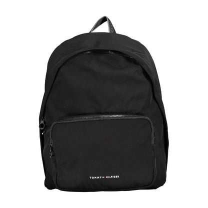 Travel Backpack by Tommy Hilfiger for men in polyester black showcases an architectural City Polyester Travel Backpack design, featuring a secure zipper, ample external-pockets, internal-pockets & laptop-compartment, and architectural handle, backpack-strap & adjustable-strap for a sophisticated look.