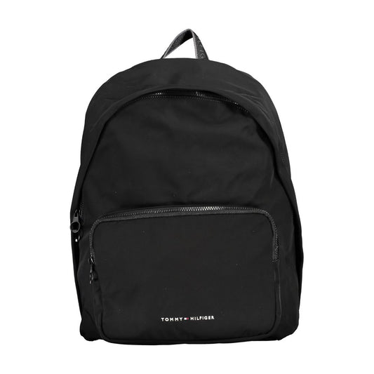 Travel Backpack by Tommy Hilfiger for men in polyester black showcases an architectural City Polyester Travel Backpack design, featuring a secure zipper, ample external-pockets, internal-pockets & laptop-compartment, and architectural handle, backpack-strap & adjustable-strap for a sophisticated look.