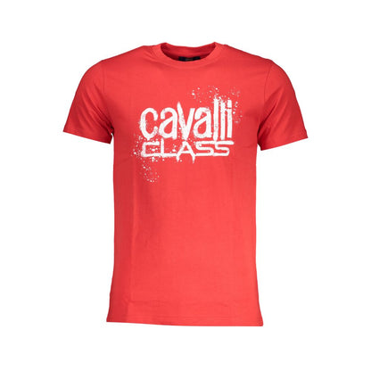 T-Shirt by Cavalli Class for men in cotton red & print features a plush silhouette, showcasing a sophisticated crew neckline and short-sleeve for a truly plush finish.