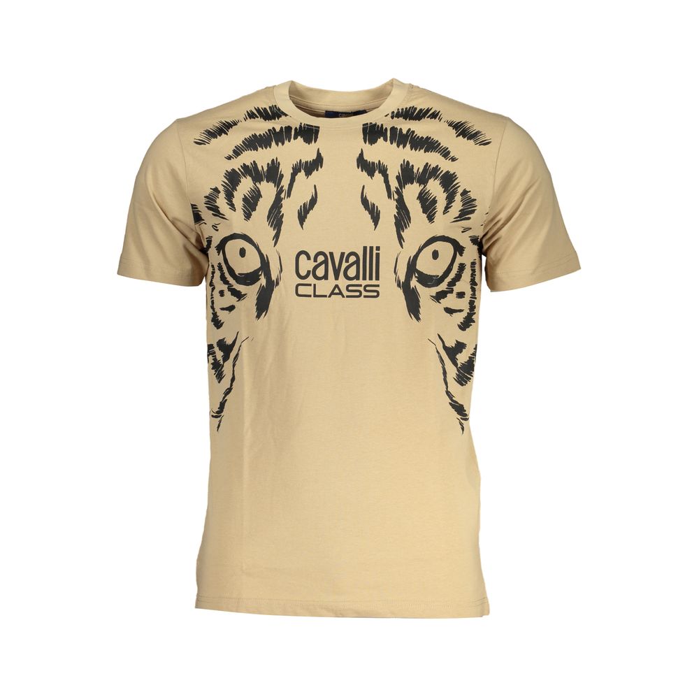 T-Shirt by Cavalli Class for men in cotton beige showcases a chic silhouette, artfully detailed with a chic crew neckline and for a chic finish.