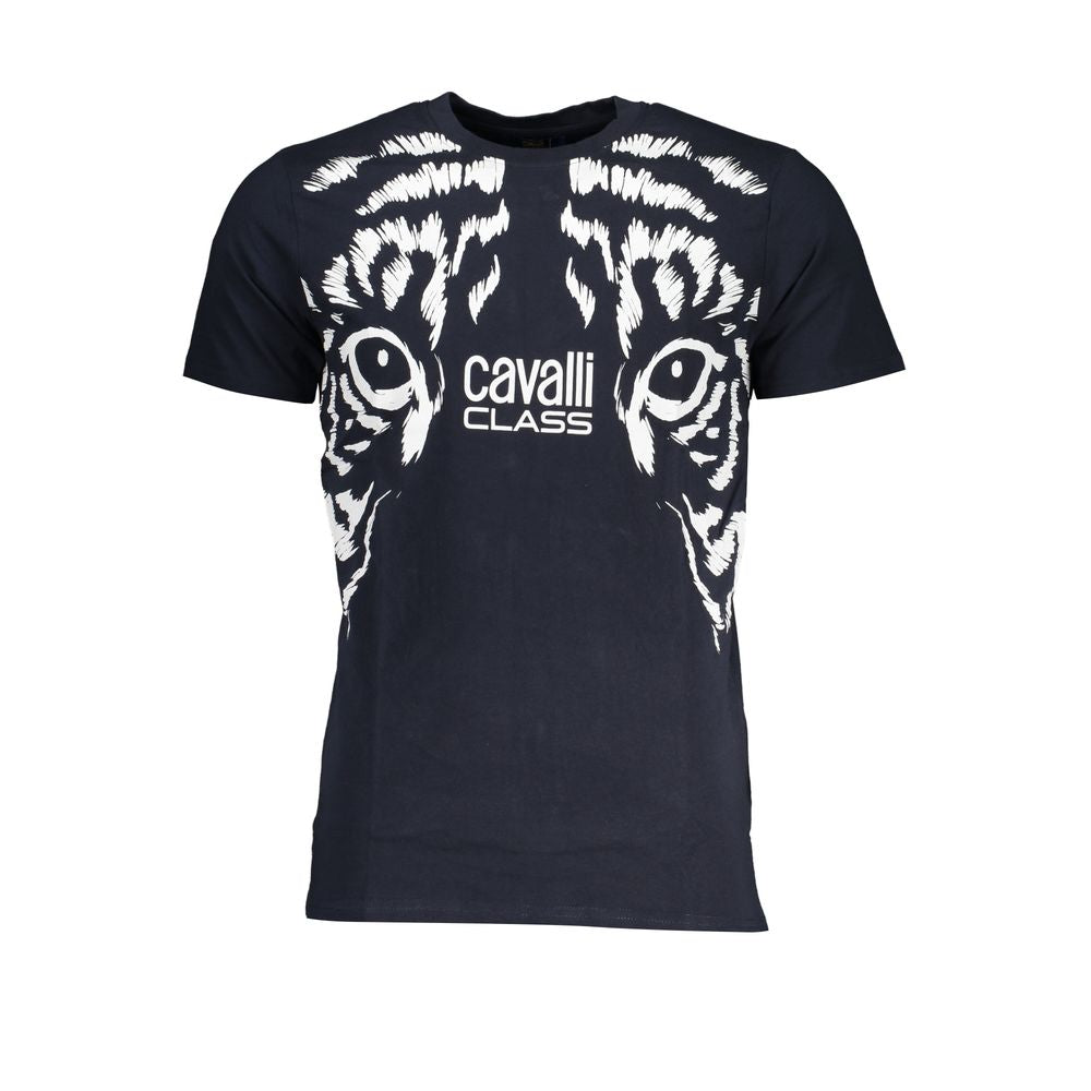 T-Shirt by Cavalli Class for men in cotton blue, signature & print showcases a dramatic silhouette, elegantly detailed with a dramatic crew neckline and for a truly dramatic finish.