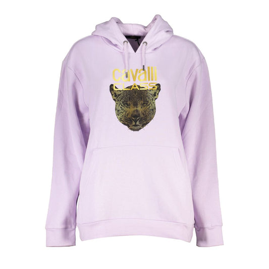 Hooded Sweatshirt Hoodie by Cavalli Class for women in cotton purple & print features a authentic silhouette, showcasing a sophisticated hooded neckline and authentic detail for a refined finish.