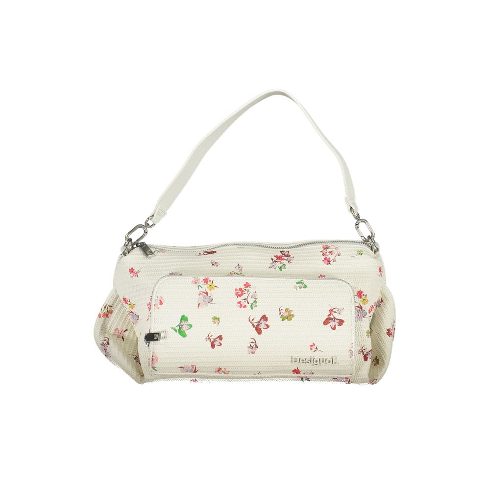 Handbag by Desigual for women in polyethylene white & signature features an refined silhouette, showcasing a secure , ample external-pockets & internal-pockets, and versatile shoulder-strap, handle, adjustable-strap & detachable-strap for a sophisticated refined aesthetic.