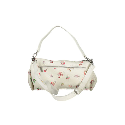 This Handbag by Desigual for women in polyethylene and white & signature presents a sculptural silhouette featuring a secure , ample external-pockets & internal-pockets, and versatile shoulder-strap, handle, adjustable-strap & detachable-strap for a sculptural finish.