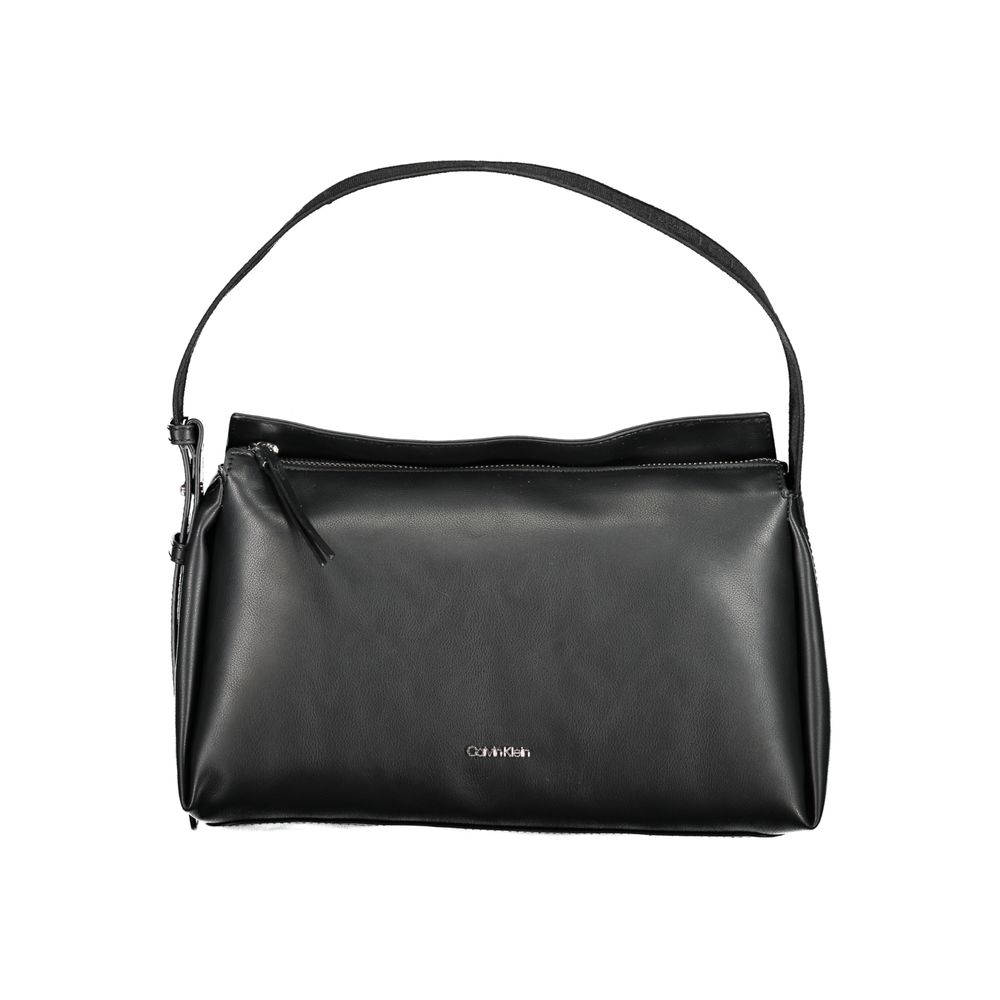 Shoulder Handbag by Calvin Klein for women in polyester faux leather black features a refined silhouette, showcasing a secure zipper, organized document-holder, and versatile shoulder-strap, adjustable-strap & handle for a refined finish.