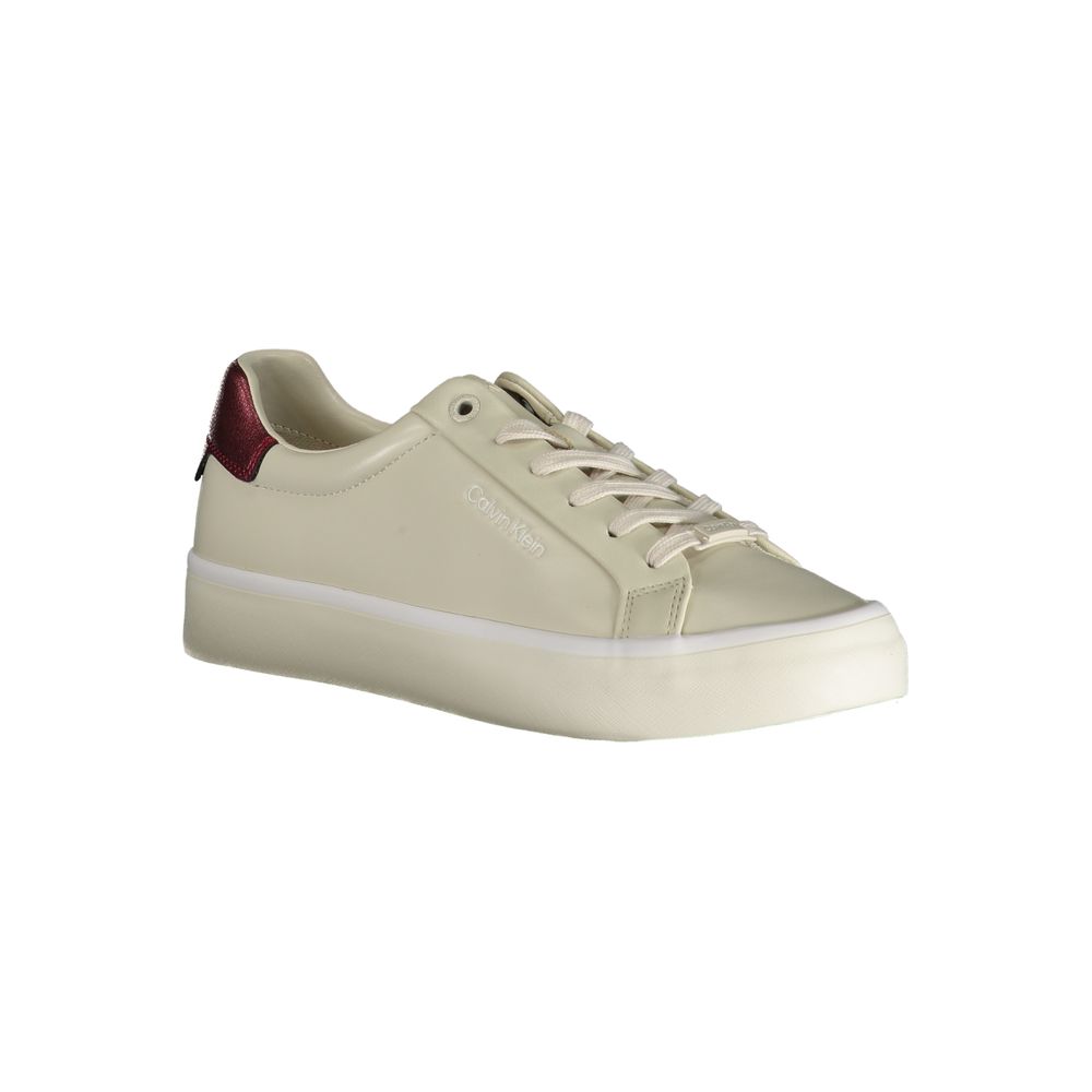 Sneakers by Calvin Klein for women in polyester polyurethane leather beige & print features an opulent silhouette from the Women's Low-Top Polyester Polyurethane Leather Sneakers collection, showcasing a signature low-top style with an opulent finish.
