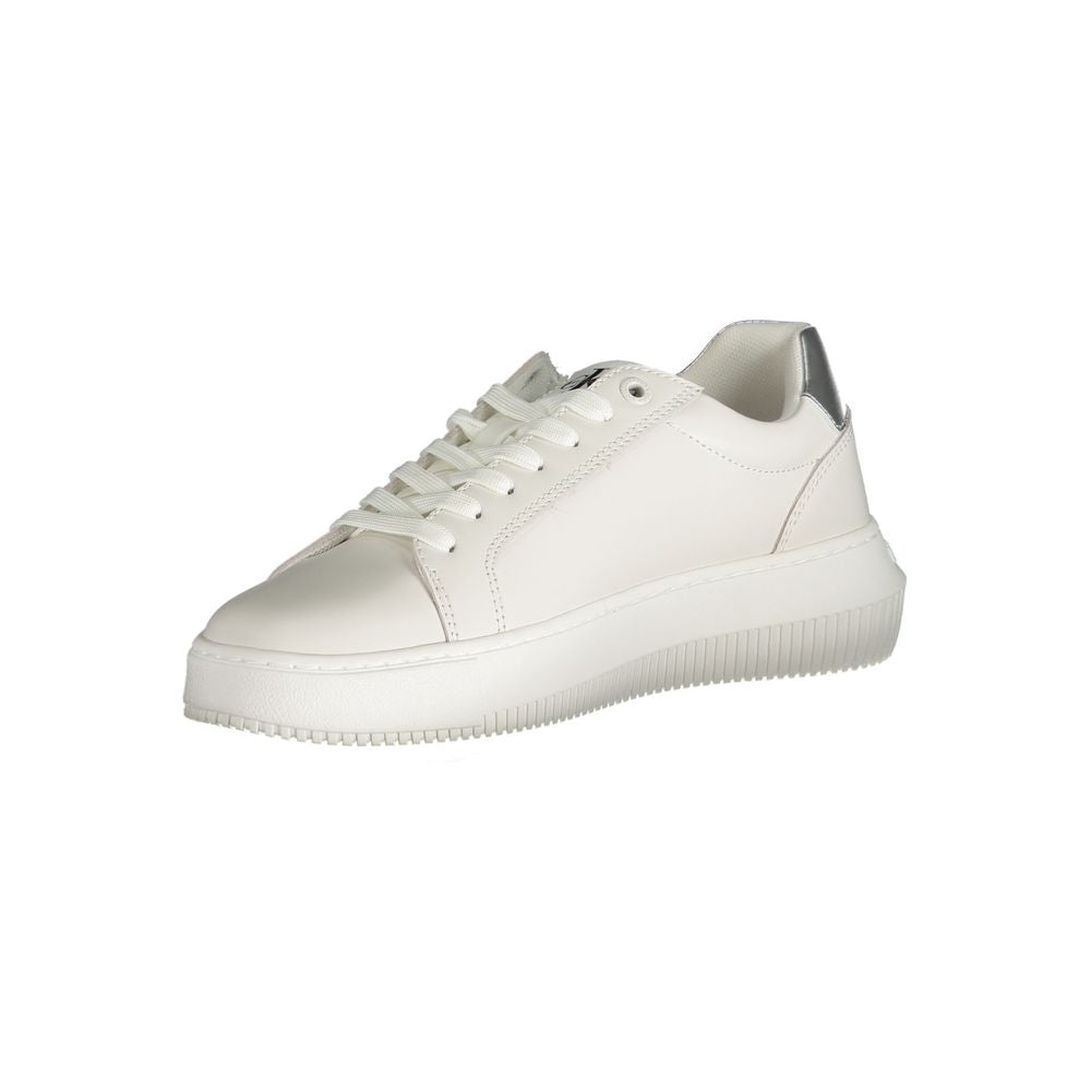Athletic Sneakers by Calvin Klein for women in polyester polyurethane leather white & print features an stately silhouette, showcasing the signature athletic style of the Women's Athletic Polyester Polyurethane Leather Sneakers collection with a truly stately finish.