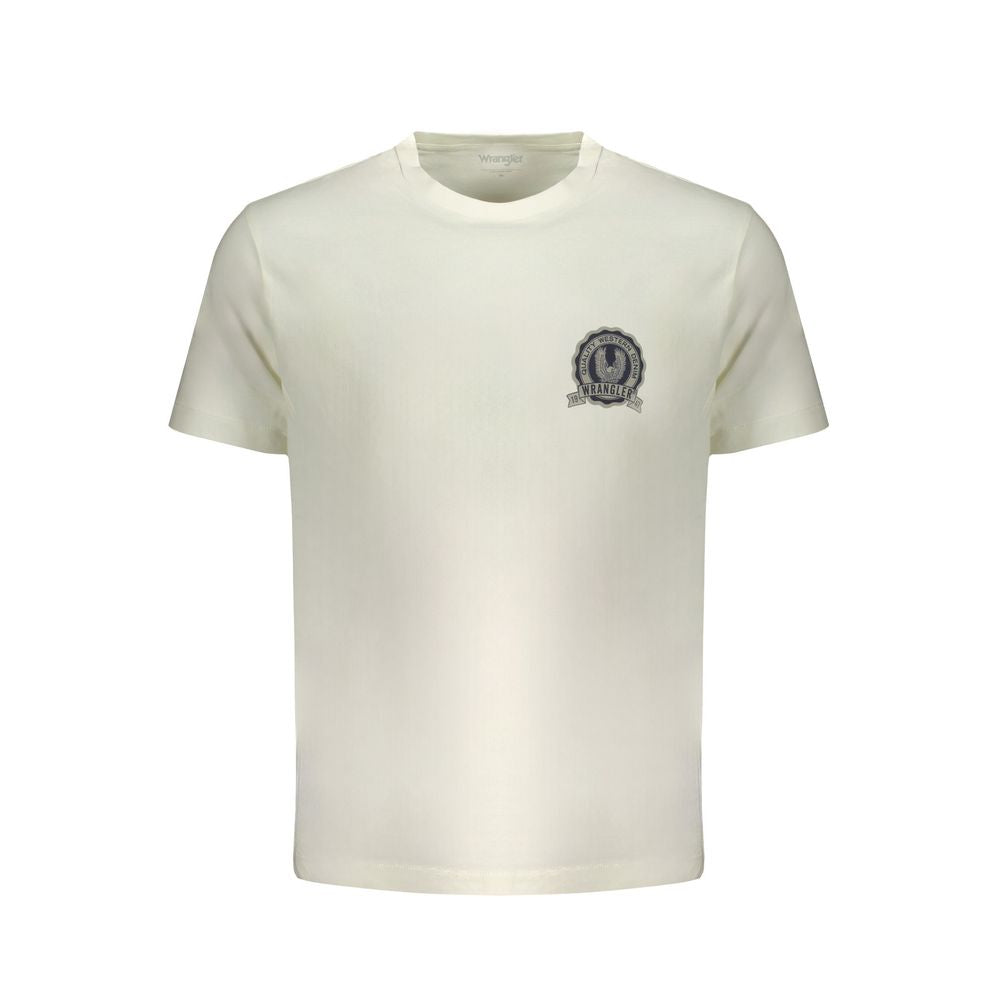 T-Shirt by Wrangler for men in cotton white showcases a unassuming silhouette, artfully detailed with a refined crew neckline and unassuming short-sleeve for a sophisticated, contemporary look.