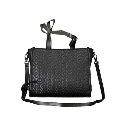 This Handbag by Mario Valentino for women in polyester & polyethylene and black presents a sculptural silhouette featuring a secure zipper, ample , and versatile adjustable-strap & handle for a sculptural finish.