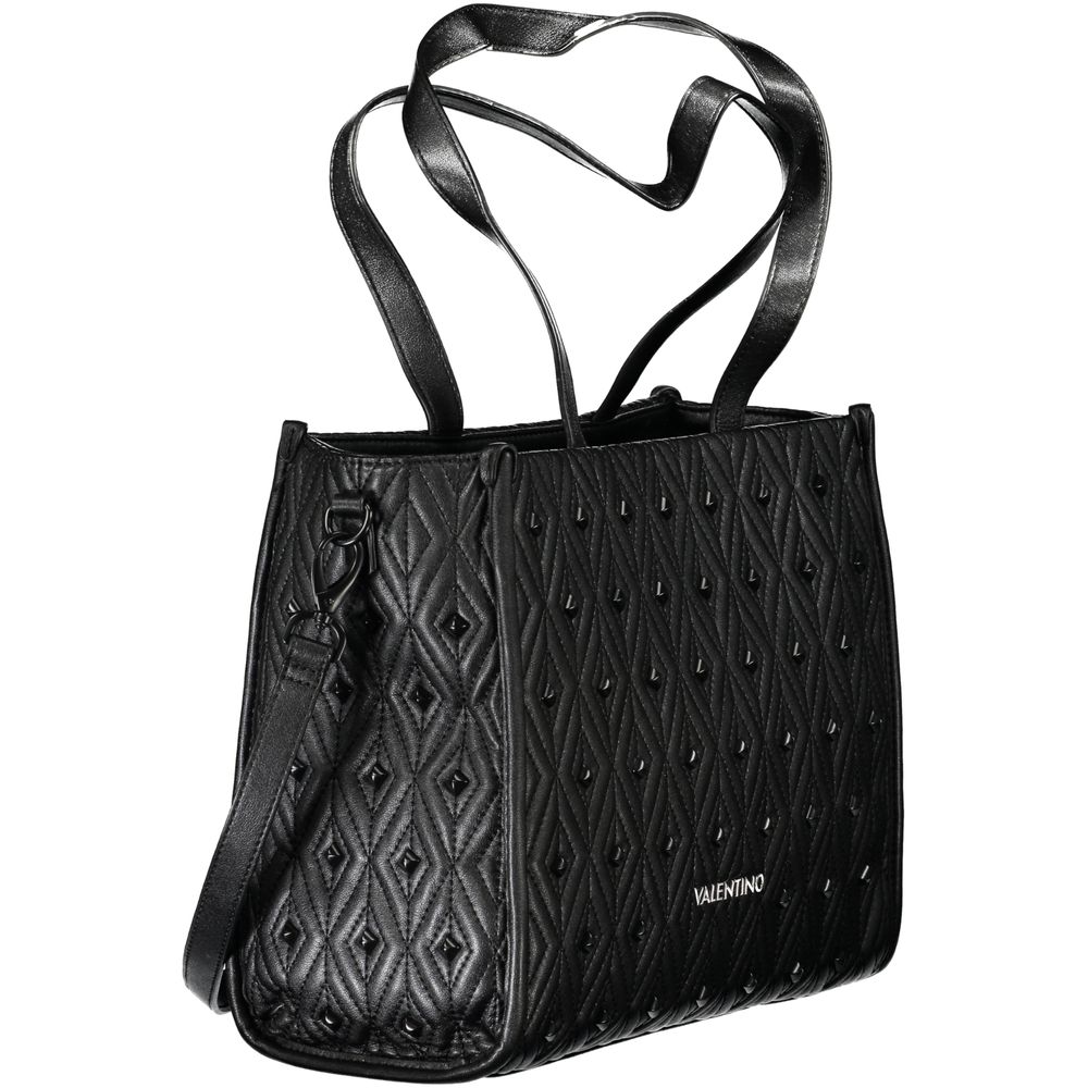 Handbag by Mario Valentino for women in polyester & polyethylene black features a signature silhouette, showcasing a secure zipper and signature with versatile adjustable-strap & handle for a sophisticated look.