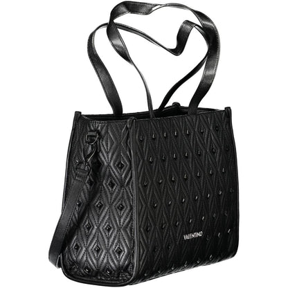 Handbag by Mario Valentino for women in polyester & polyethylene black features a signature silhouette, showcasing a secure zipper and signature with versatile adjustable-strap & handle for a sophisticated look.