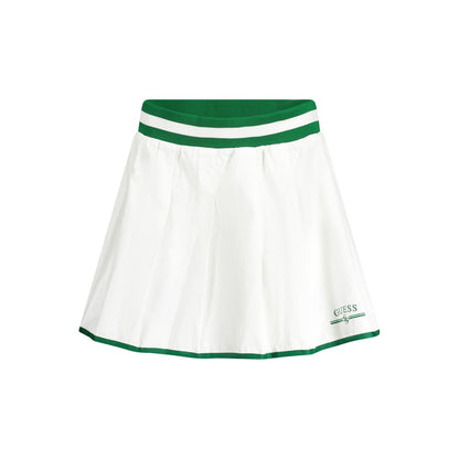 Skirt by Guess Jeans for women in polyester white & print features a contoured silhouette from the Women's Polyester Skirt collection, characterized by its contoured short for a contoured finish.