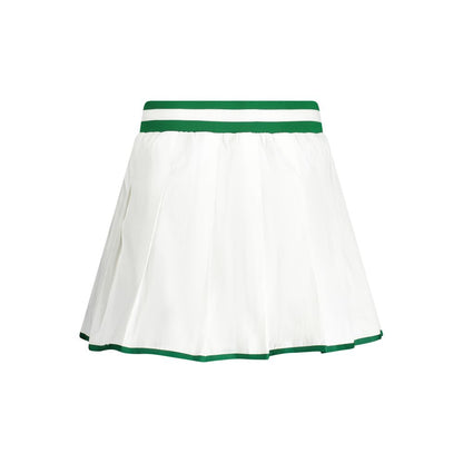 Skirt by Guess Jeans for women in polyester white & print features a contoured silhouette from the Women's Polyester Skirt collection, characterized by its contoured short for a contoured finish.