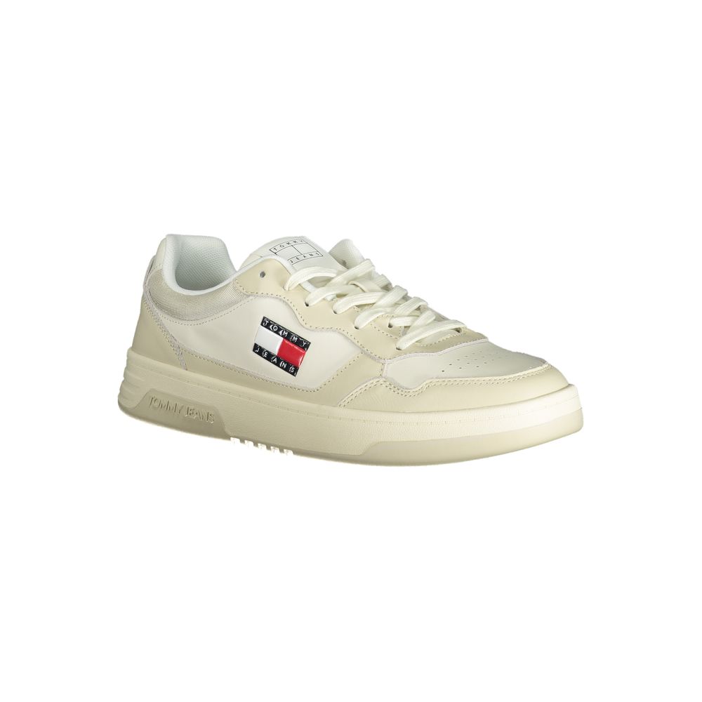 Athletic Sneakers by Tommy Hilfiger for men in polyester polyethylene leather beige & cream features an stately silhouette, showcasing the signature athletic style of the Crisp Men's Athletic Polyester Polyethylene Leather Sneakers collection with a truly stately finish.