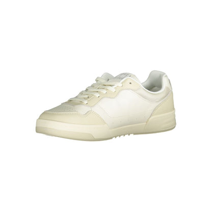 Athletic Sneakers by Tommy Hilfiger for men in polyester polyethylene leather beige & cream showcases an impeccable silhouette, defined by an impeccable athletic style design that perfectly captures the essence of the Crisp Men's Athletic Polyester Polyethylene Leather Sneakers.