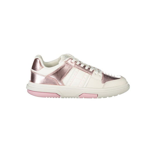 Sneakers by Tommy Hilfiger for women in polyester polyethylene leather pink, white & signature features an opulent silhouette from the Crisp Women's Fashion Polyester Polyethylene Leather Sneakers collection, showcasing a signature fashion style with an opulent finish.