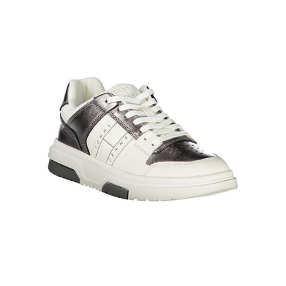 Sneakers by Tommy Hilfiger for women in polyester polyethylene leather silver, white & print features an opulent silhouette from the Women's Fashion Polyester Polyethylene Leather Sneakers collection, showcasing a signature fashion style with an opulent finish.