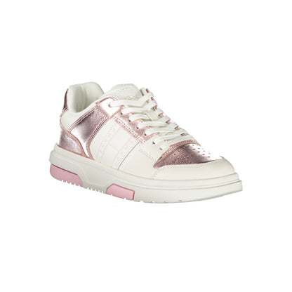 Sneakers by Tommy Hilfiger for women in polyester polyethylene leather pink, white & signature presents a sumptuous silhouette from the Crisp Women's Fashion Polyester Polyethylene Leather Sneakers collection, showcasing a sumptuous fashion style for an elevated aesthetic.