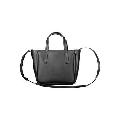 Shopper Handbag by Calvin Klein for women in polyester & polyethylene faux grained leather black features a ornamental silhouette, showcasing a secure zipper, ample , and ornamental shoulder-strap, adjustable-strap & handle for a sophisticated look.
