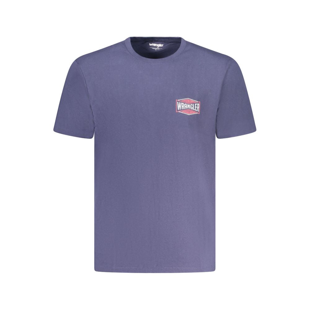T-Shirt by Wrangler for men in cotton blue & print showcases a fashionable silhouette, elegantly detailed with a fashionable short-sleeve and crew neckline for a sophisticated, high-fashion look.