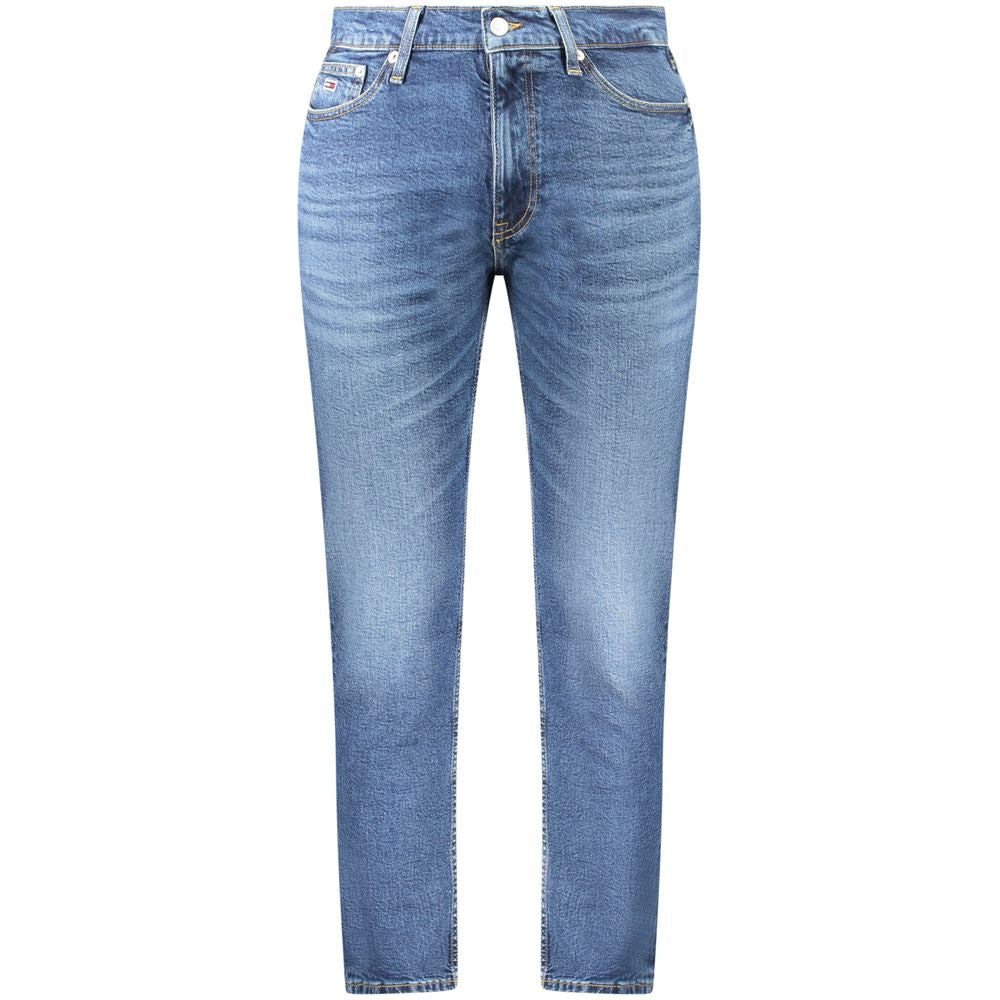Jeans by Tommy Hilfiger for men in stretch denim cotton blue features a polished silhouette with a polished tapered-leg & regular-fit, reaching a polished long and finished with a polished .
