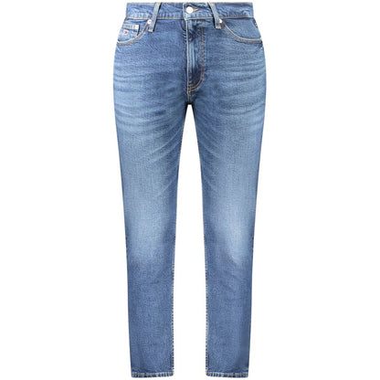 Jeans by Tommy Hilfiger for men in stretch denim cotton blue features a polished silhouette with a polished tapered-leg & regular-fit, reaching a polished long and finished with a polished .
