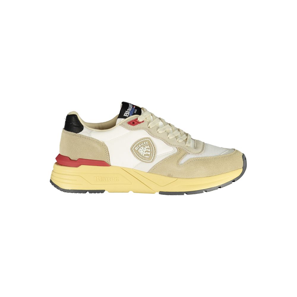 Athletic Sneakers by Blauer for men in faux leather & canvas beige features an stately silhouette, showcasing the signature athletic style of the Men's Athletic Faux Leather & Canvas Sneakers collection with a truly stately finish.