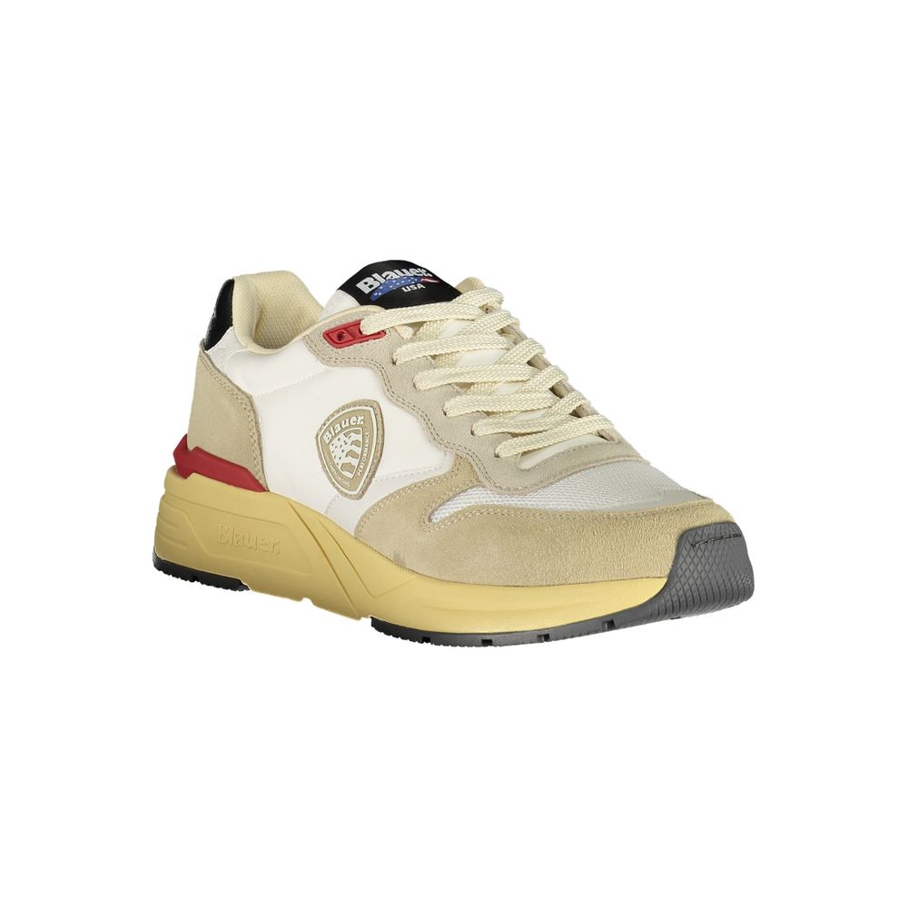 Athletic Sneakers by Blauer for men in faux leather & canvas beige features an stately silhouette, showcasing the signature athletic style of the Men's Athletic Faux Leather & Canvas Sneakers collection with a truly stately finish.
