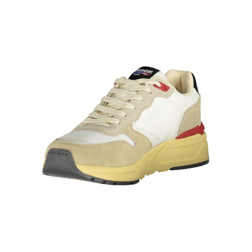 Athletic Sneakers by Blauer for men in faux leather & canvas beige showcases a architectural silhouette, artfully capturing the essence of the Men's Athletic Faux Leather & Canvas Sneakers with its signature architectural athletic style construction.