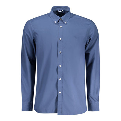 Shirt by North Sails for men in cotton blue & signature features an architectural silhouette with a refined long-sleeve and elegant button-down-collar neckline for a architectural look.