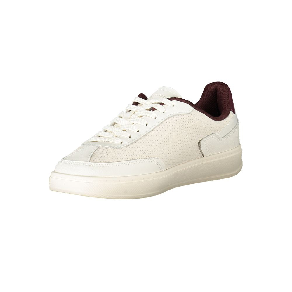 Sneakers by Tommy Hilfiger for women in polyester polyethylene leather beige, brown & signature presents a sumptuous silhouette from the Women's Low-Top Polyester Polyethylene Leather Sneakers collection, showcasing a sumptuous low-top style for an elevated aesthetic.