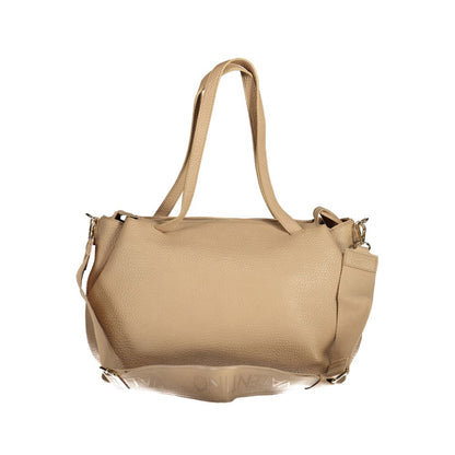 Handbag by Mario Valentino for women in polyethylene beige features a ornamental silhouette, showcasing a secure zipper, ample external-pockets & cardholder, and ornamental adjustable-strap, detachable-strap & handle for a sophisticated look.