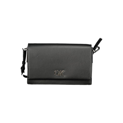 Handbag by Calvin Klein for women in polyester polyethylene faux leather black features a ornamental silhouette, showcasing a secure zipper, ample built-in-compartments & cardholder, and ornamental adjustable-strap & handle for a sophisticated look.