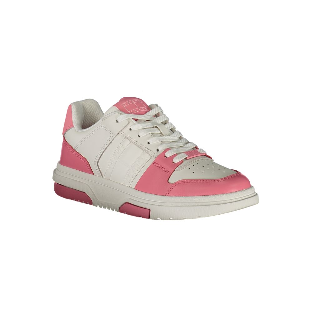 Sneakers by Tommy Hilfiger for women in polyester polyethylene leather pink & print features an sumptuous silhouette, showcasing the premium Essence Women's Fashion Polyester Polyethylene Leather Sneakers in a sumptuous fashion style that offers a sumptuous finish for refined style.