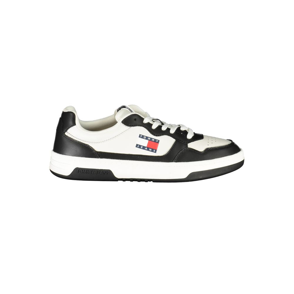 Athletic Sneakers by Tommy Hilfiger for men in polyester polyethylene leather black & white features an architectural silhouette from the Men's Athletic Polyester Polyethylene Leather Sneakers collection, showcasing a architectural athletic style for a architectural look.