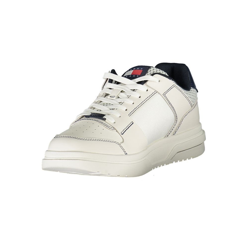 Athletic Sneakers by Tommy Hilfiger for men in polyester polyethylene leather blue showcases a architectural silhouette, artfully capturing the essence of the Men's Athletic Polyester Polyethylene Leather Sneakers with its signature architectural athletic style construction.