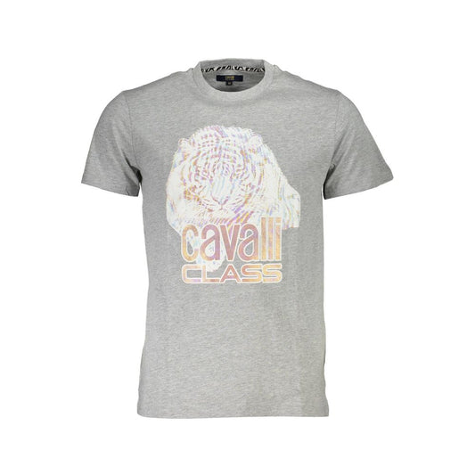 T-Shirt by Cavalli Class for men in cotton brown, gray & print features an edgy silhouette, meticulously detailed with a sophisticated and crew neckline for a truly edgy finish.