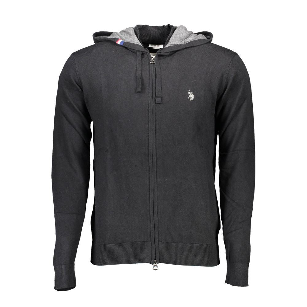 Hooded Cardigan by U.S. POLO ASSN. for men in cashmere cotton blend black showcases a luxurious silhouette, meticulously detailed with a sophisticated hooded neckline and long-sleeve for a refined finish.