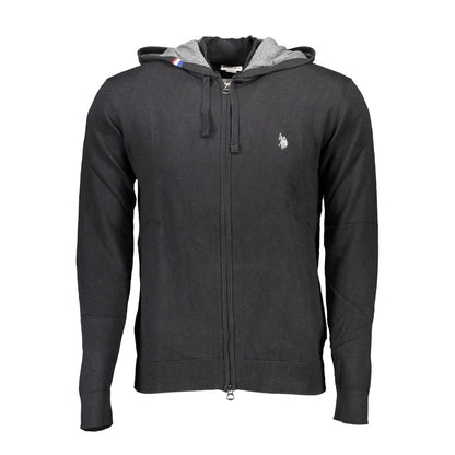 Hooded Cardigan by U.S. POLO ASSN. for men in cashmere cotton blend black showcases a luxurious silhouette, meticulously detailed with a sophisticated hooded neckline and long-sleeve for a refined finish.