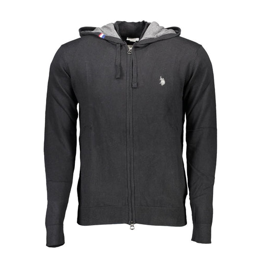 Hooded Cardigan by U.S. POLO ASSN. for men in cashmere cotton blend black showcases a luxurious silhouette, meticulously detailed with a sophisticated hooded neckline and long-sleeve for a refined finish.