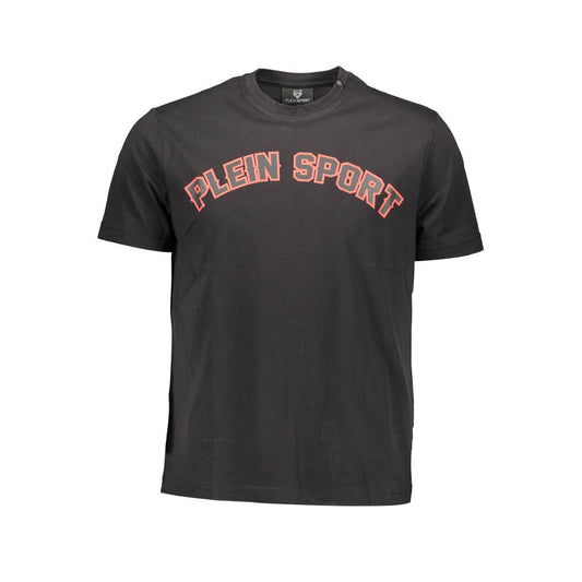 T-Shirt by Plein Sport for men in cotton black & print features an edgy silhouette, meticulously detailed with a sophisticated short-sleeve and crew neckline for a truly edgy finish.