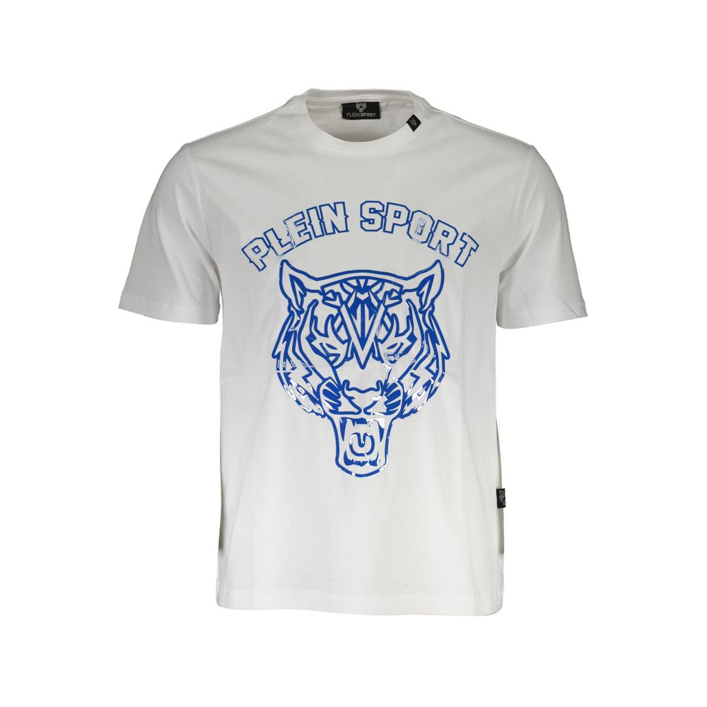 T-Shirt by Plein Sport for men in cotton white & print features an edgy silhouette, meticulously detailed with a sophisticated and crew neckline for a truly edgy finish.