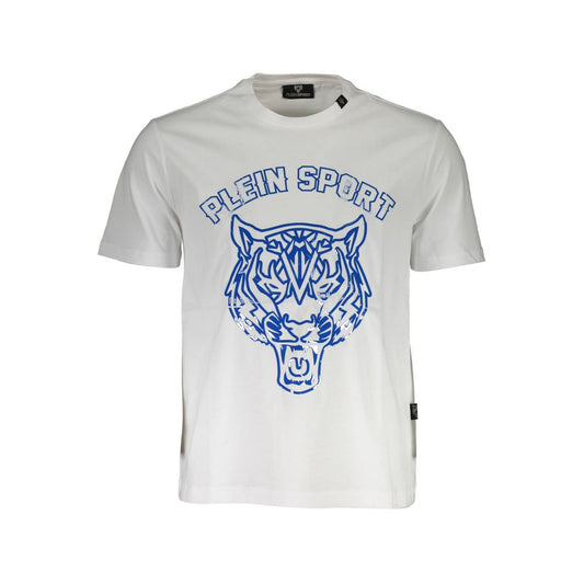 T-Shirt by Plein Sport for men in cotton white & print features an edgy silhouette, meticulously detailed with a sophisticated and crew neckline for a truly edgy finish.