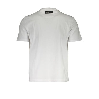 T-Shirt by Plein Sport for men in cotton white & print showcases a fashionable silhouette, elegantly detailed with a fashionable and for a sophisticated, high-fashion look.